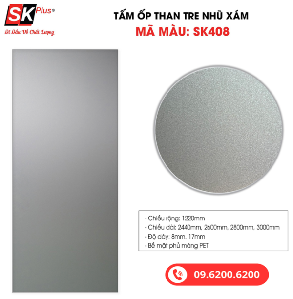 Tấm Ốp Than Tre Kim Loại Nhũ Xám SK Plus - SK408 dày 5mm 8mm - SK408