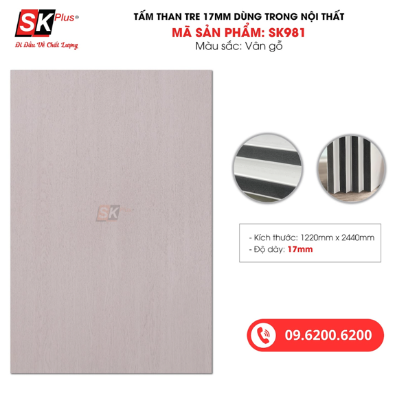 Tấm Than Tre 17mm Màng PET Vân Gỗ – SK981