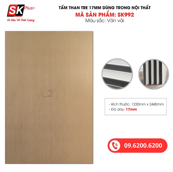 Tấm Than Tre 17mm Màng PET Vân Vải – SK992