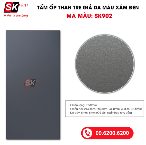 Tấm Ốp Than Tre Vân Giả Da Màu Xám Đen SK Plus - SK902 dày 5mm 8mm - sk 902 04