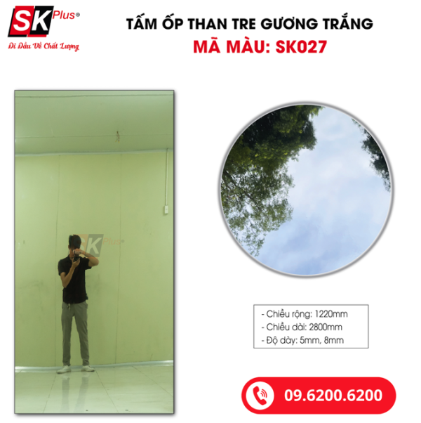 Tấm Ốp Than Tre Tráng Gương Trắng SK Plus - SK027 dày 5mm 8mm - sk027