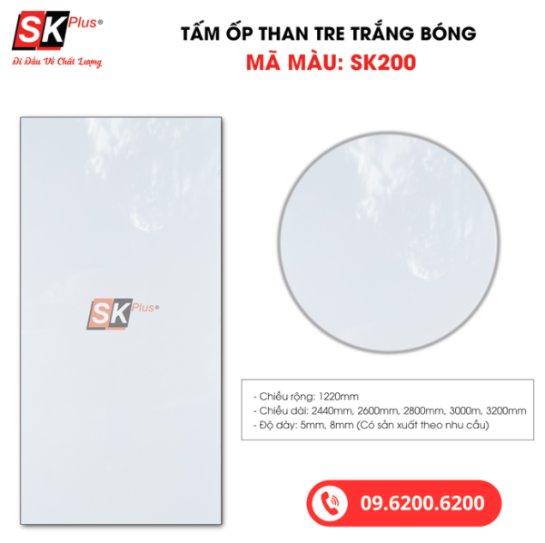 Tấm Ốp Than Tre Trắng Bóng SK Plus - SK200 dày 5mm 8mm - sk200