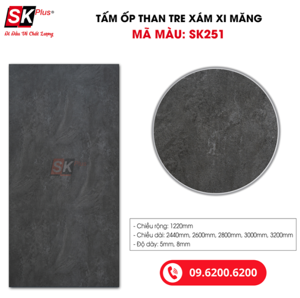 Tấm Ốp Than Tre Vân Đá Giả Xi Măng SK Plus - SK251 dày 5mm 8mm - sk251 05