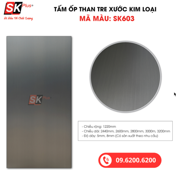 Tấm Ốp Than Tre Vân Kim Loại Xước SK Plus - SK603 dày 5mm 8mm - sk603 04