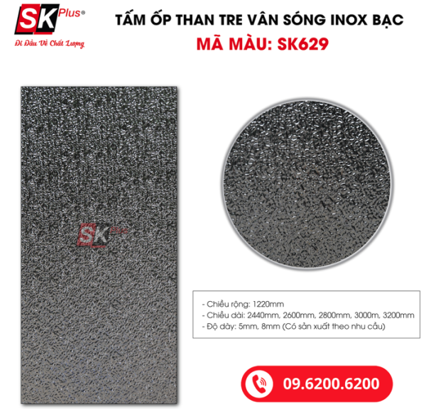 Tấm Ốp Than Tre Vân Sóng Inox Bạc SK Plus - SK629 dày 5mm 8mm - sk629 04