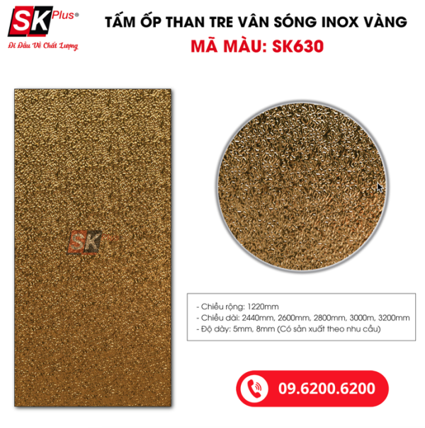 Tấm Ốp Than Tre Vân Sóng Inox Vàng SK Plus - SK630 dày 5mm 8mm - sk630 03