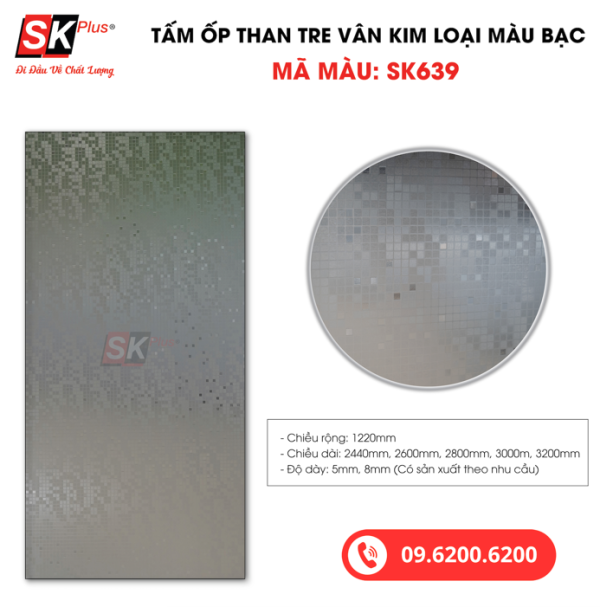 Tấm Ốp Than Tre Vân Kim Loại Màu Bạc SK Plus - SK639 dày 5mm 8mm - sk639 04