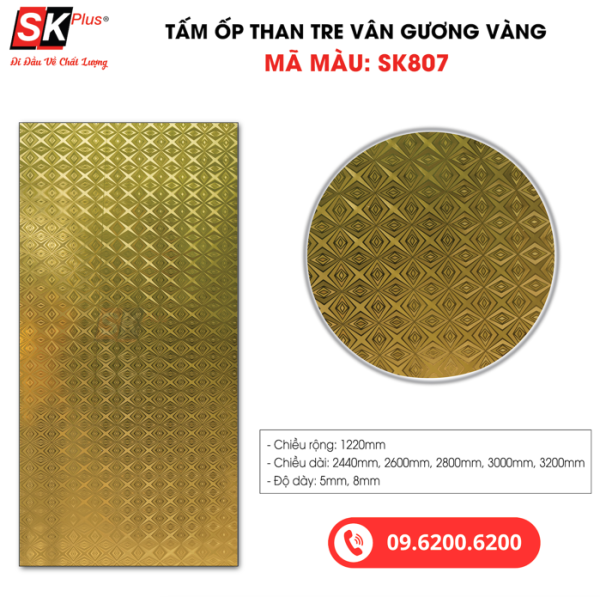 Tấm Ốp Than Tre Giả Gương Vàng 3D SK Plus - SK807 dày 5mm 8mm - sk807 03