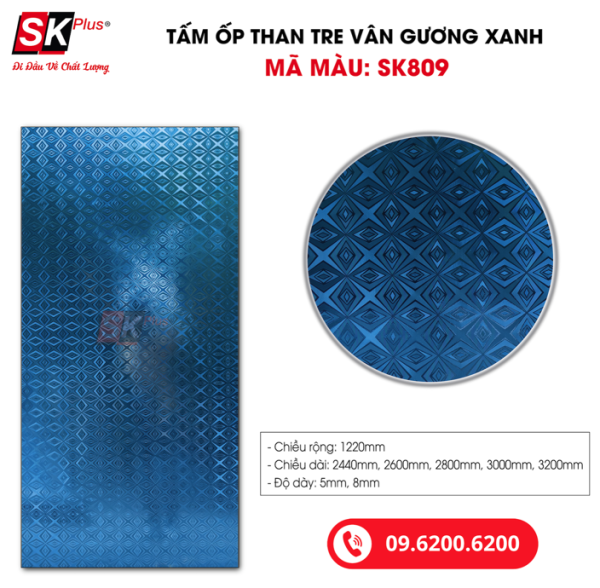 Tấm Ốp Than Tre Giả Gương Vân 3D Xanh SK Plus - SK809 dày 5mm 8mm - sk809 03