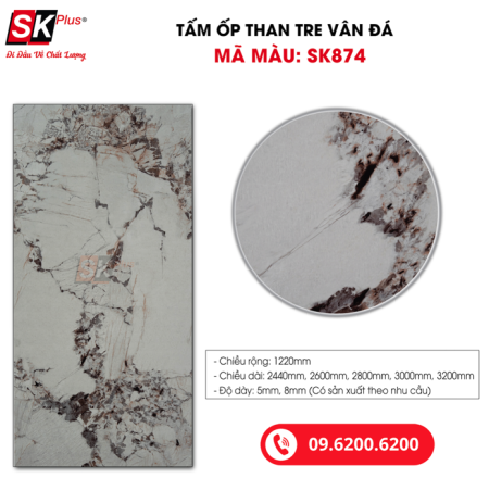 Tấm Ốp Than Tre Vân Đá SK Plus - SK874 dày 5mm 8mm - Tấm SK Plus