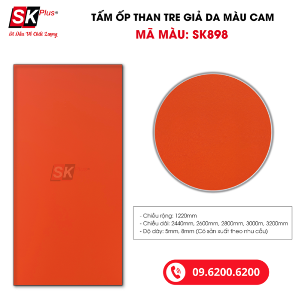 Tấm Ốp Than Tre Vân Giả Da Màu Cam SK Plus - SK898 dày 5mm 8mm - sk902 04