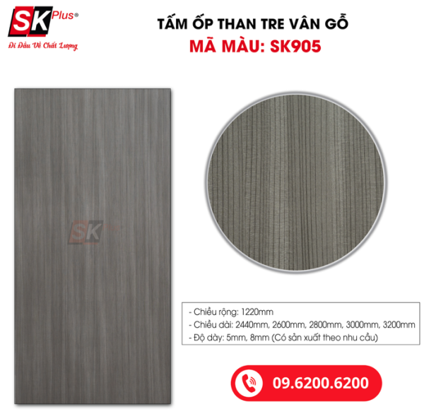 Tấm Ốp Than Tre Vân Gỗ SK Plus - SK905 dày 5mm 8mm - sk905 5