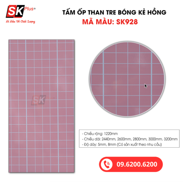 Tấm Ốp Than Tre Bóng Kẻ Hồng SK Plus - SK928 dày 5mm 8mm - sk928 04